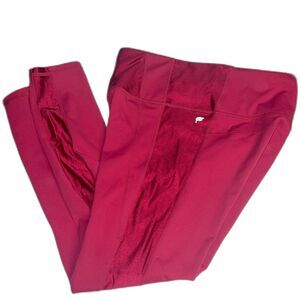 Fabletics Powerhold High-Waisted Leggings - Size M - Bold Red Striped Shimmer